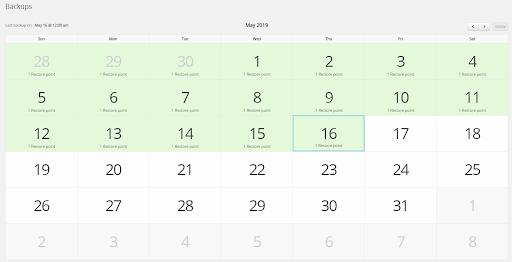 <strong>Backup calendar view</strong> - You can view and restore files + database from a calendar view.