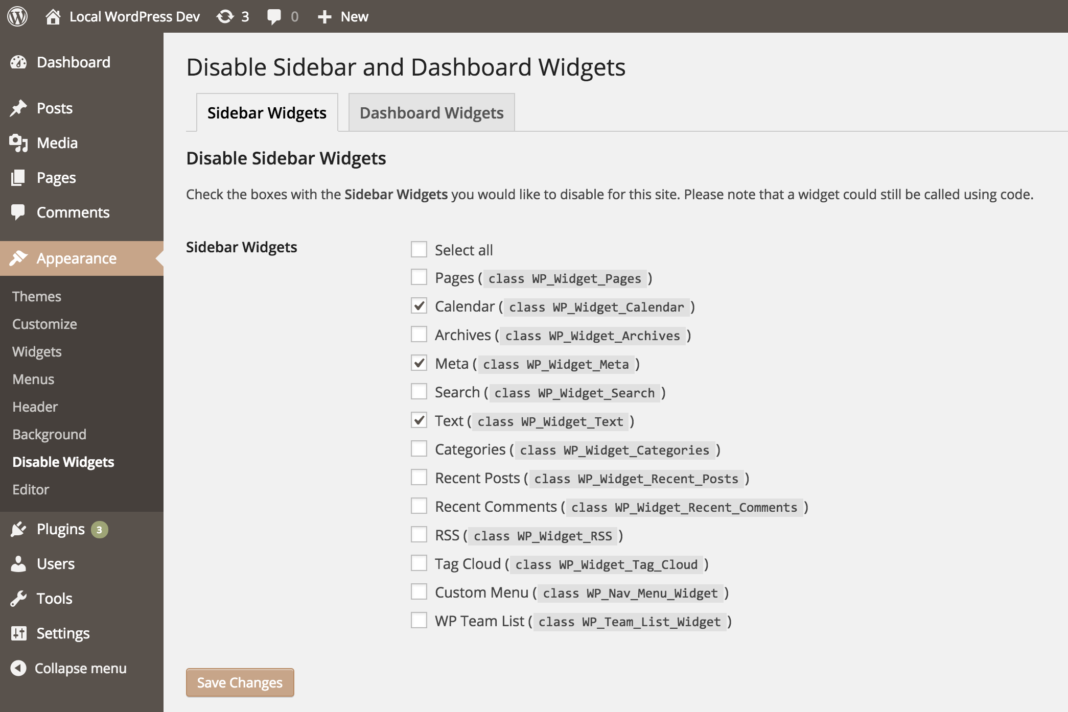 Disable the sidebar widgets you don’t need.