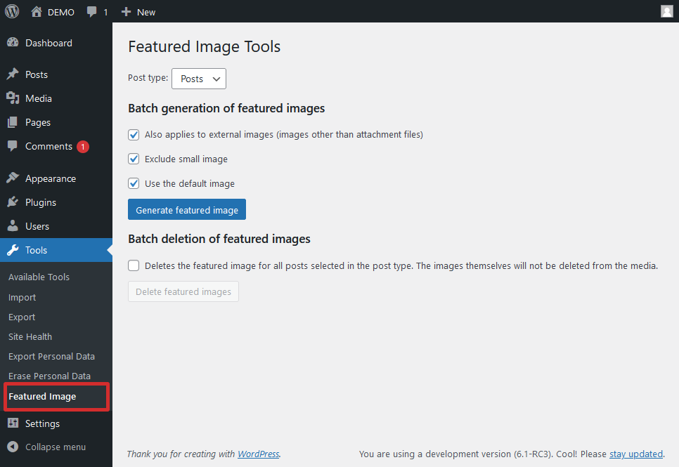 Featured Image Tool.